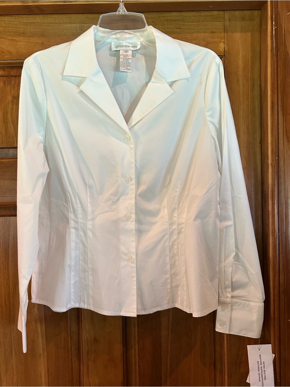 Jones New York White Button-Front Long Sleeve Blouse